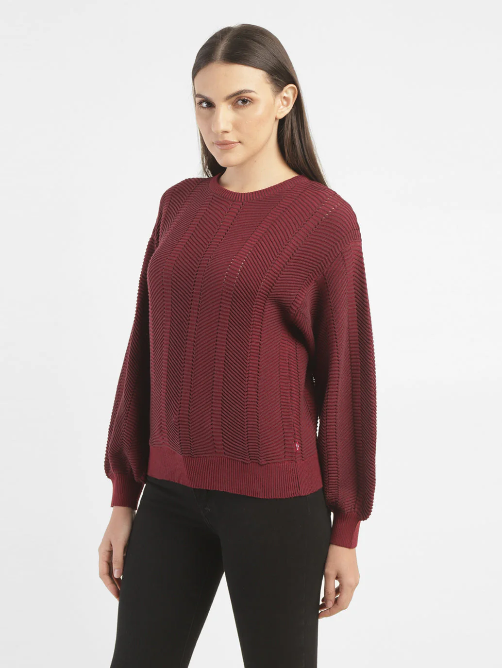 Women's Textured Maroon Crew Neck Sweater - Image 4