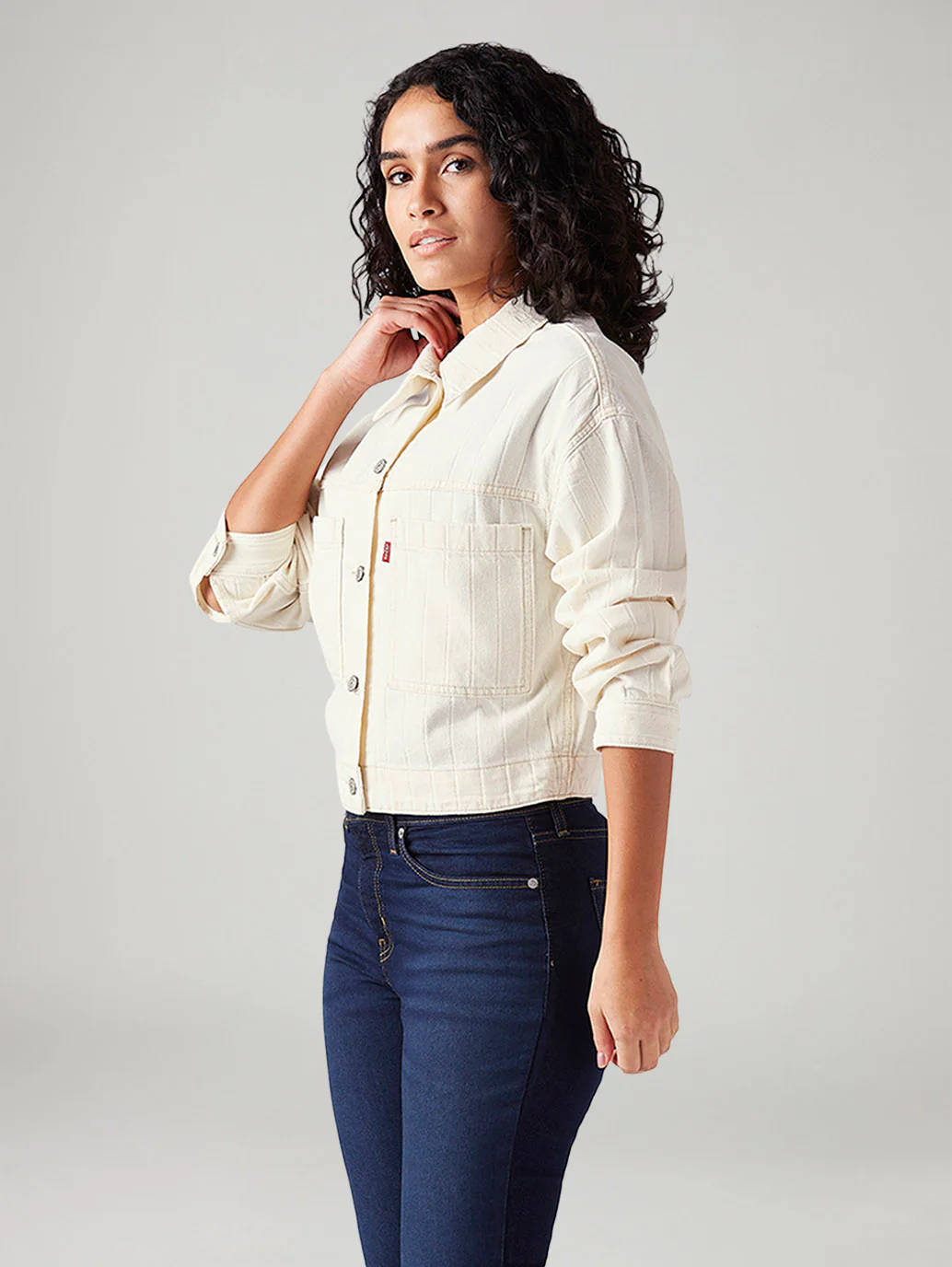 Women's Jacquard Regular Fit Trucker Jacket - Image 3