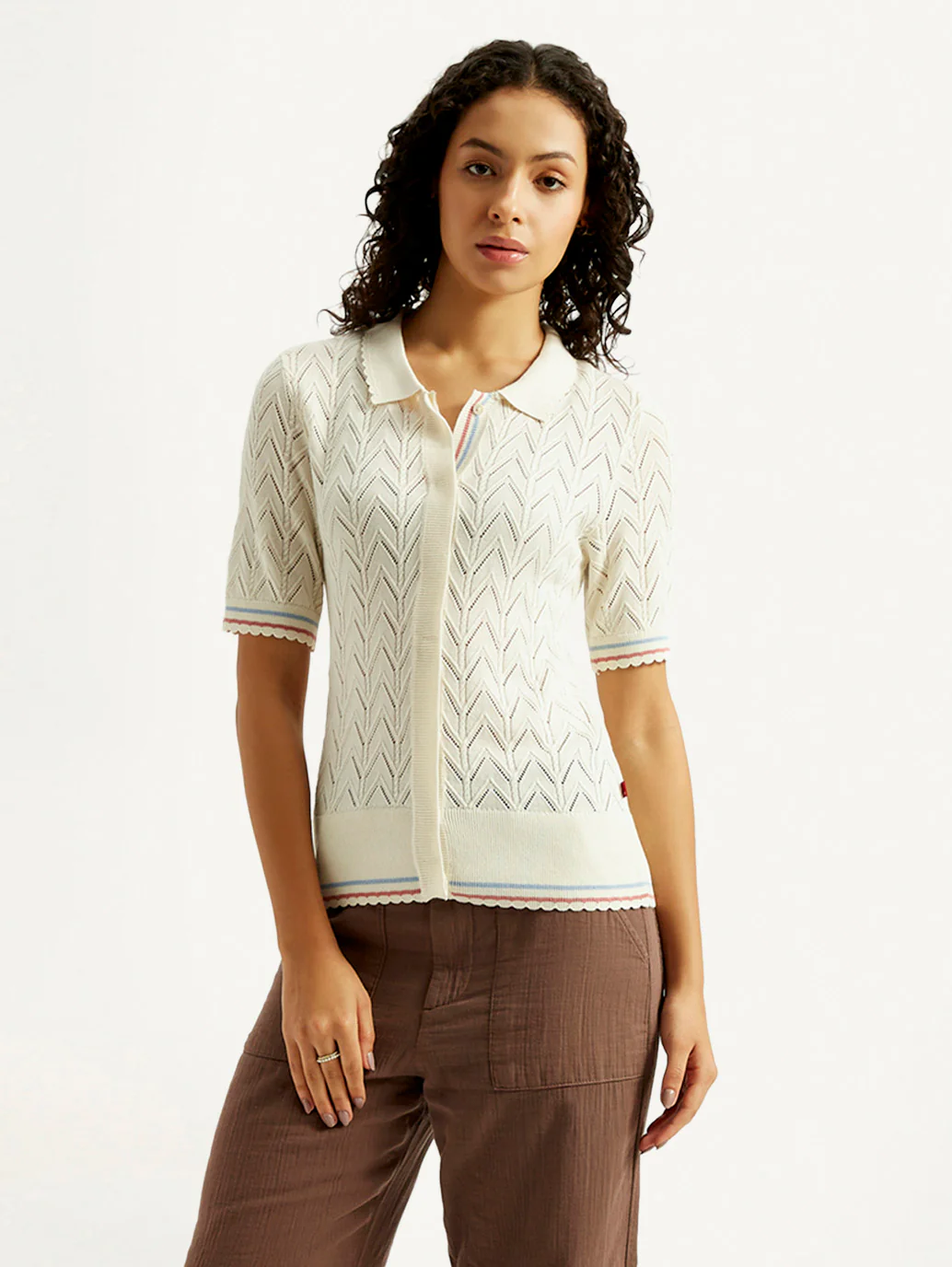 Women's Textured Slim Fit Polo T-shirt