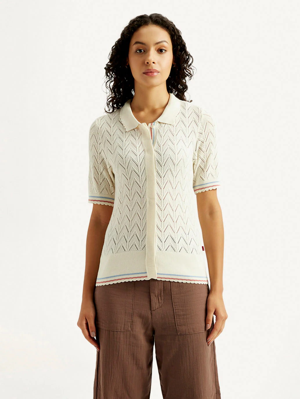 Women's Textured Slim Fit Polo T-shirt - Image 2