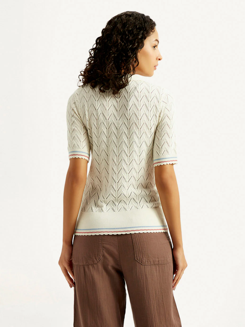 Women's Textured Slim Fit Polo T-shirt - Image 3