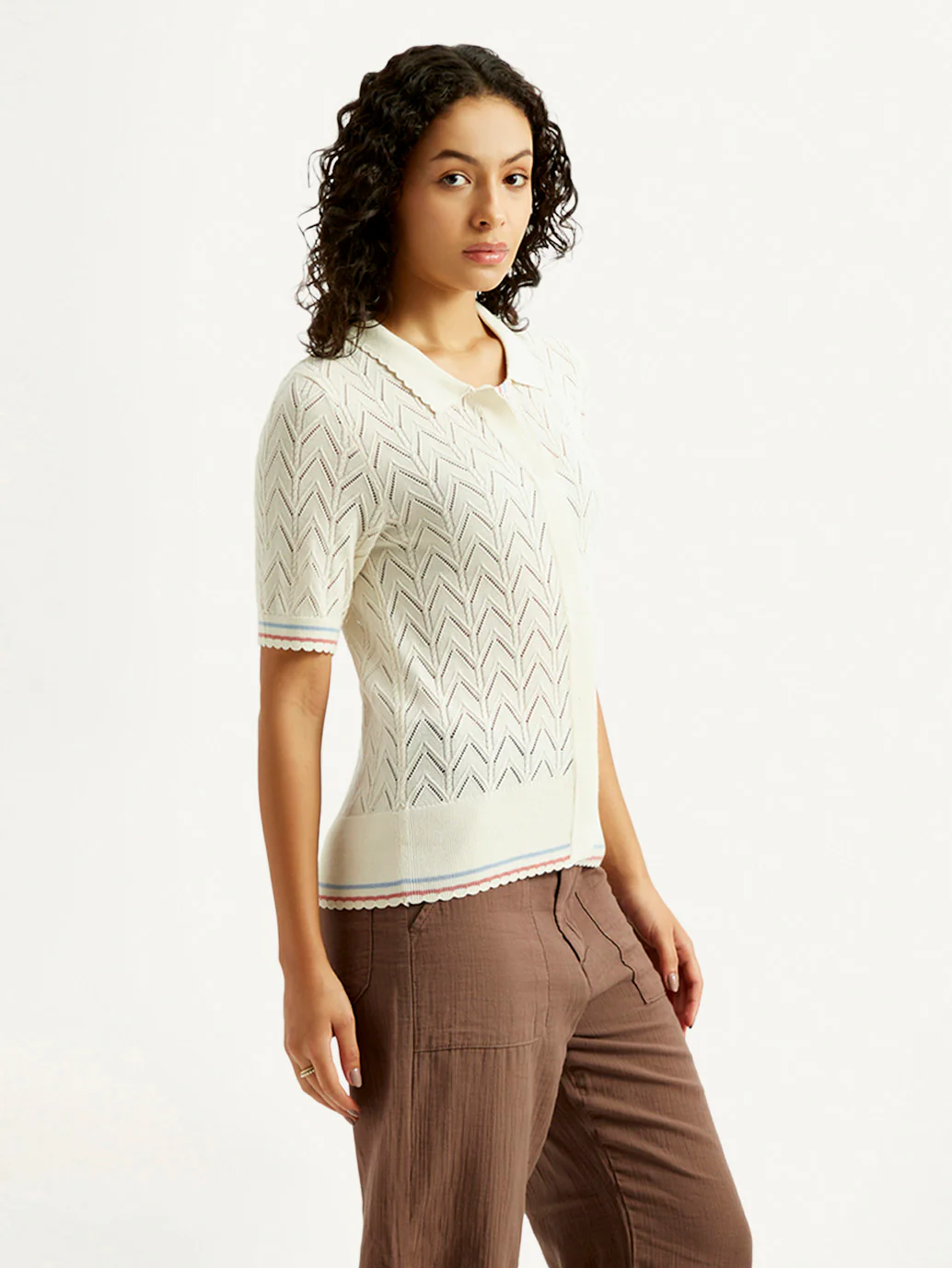 Women's Textured Slim Fit Polo T-shirt - Image 5