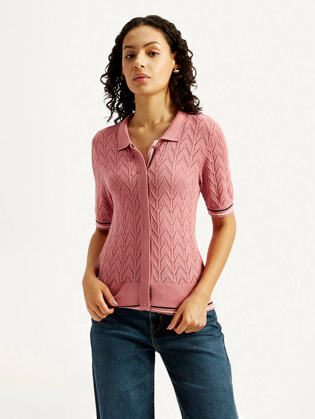Women's Textured Slim Fit Polo T-shirt