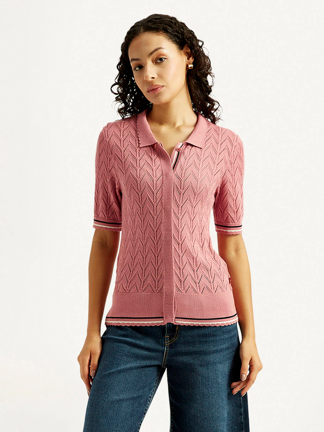 Women's Textured Slim Fit Polo T-shirt - Image 2