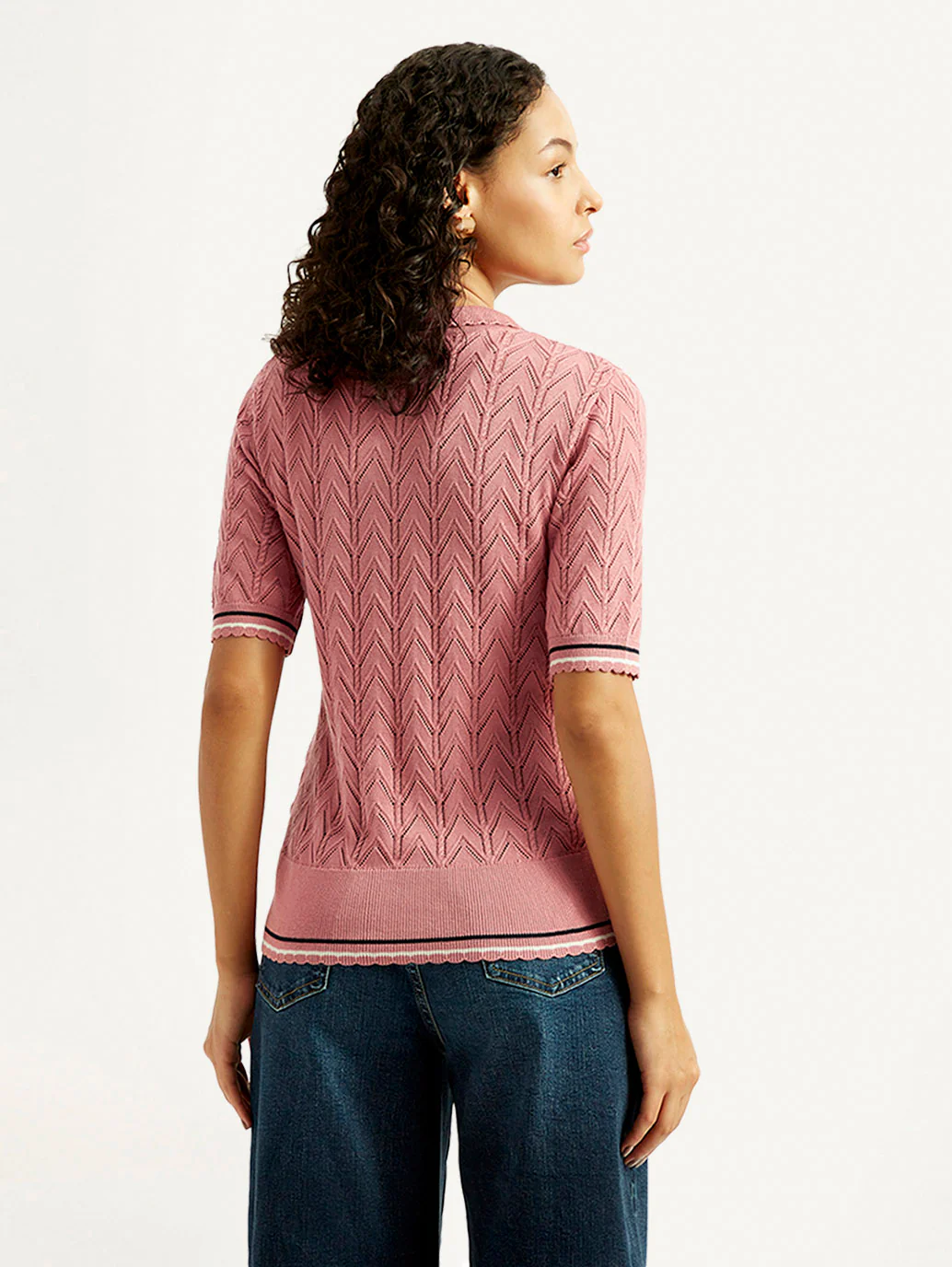 Women's Textured Slim Fit Polo T-shirt - Image 3