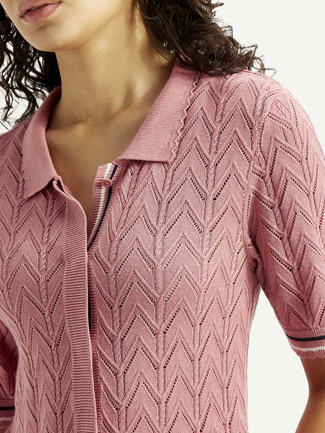 Women's Textured Slim Fit Polo T-shirt - Image 4
