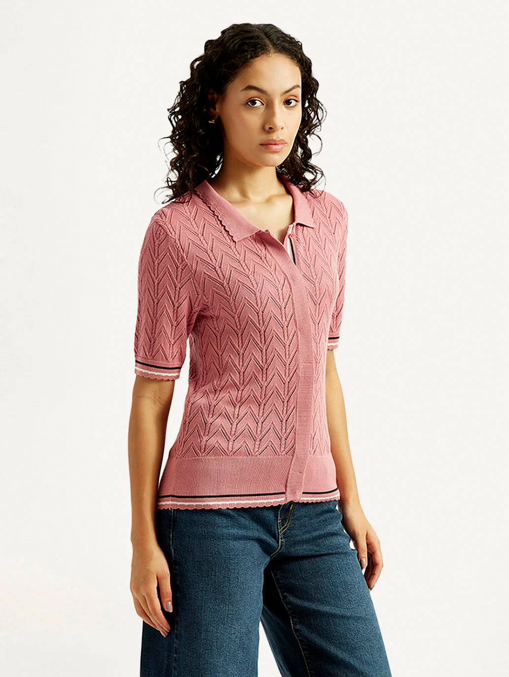 Women's Textured Slim Fit Polo T-shirt - Image 5