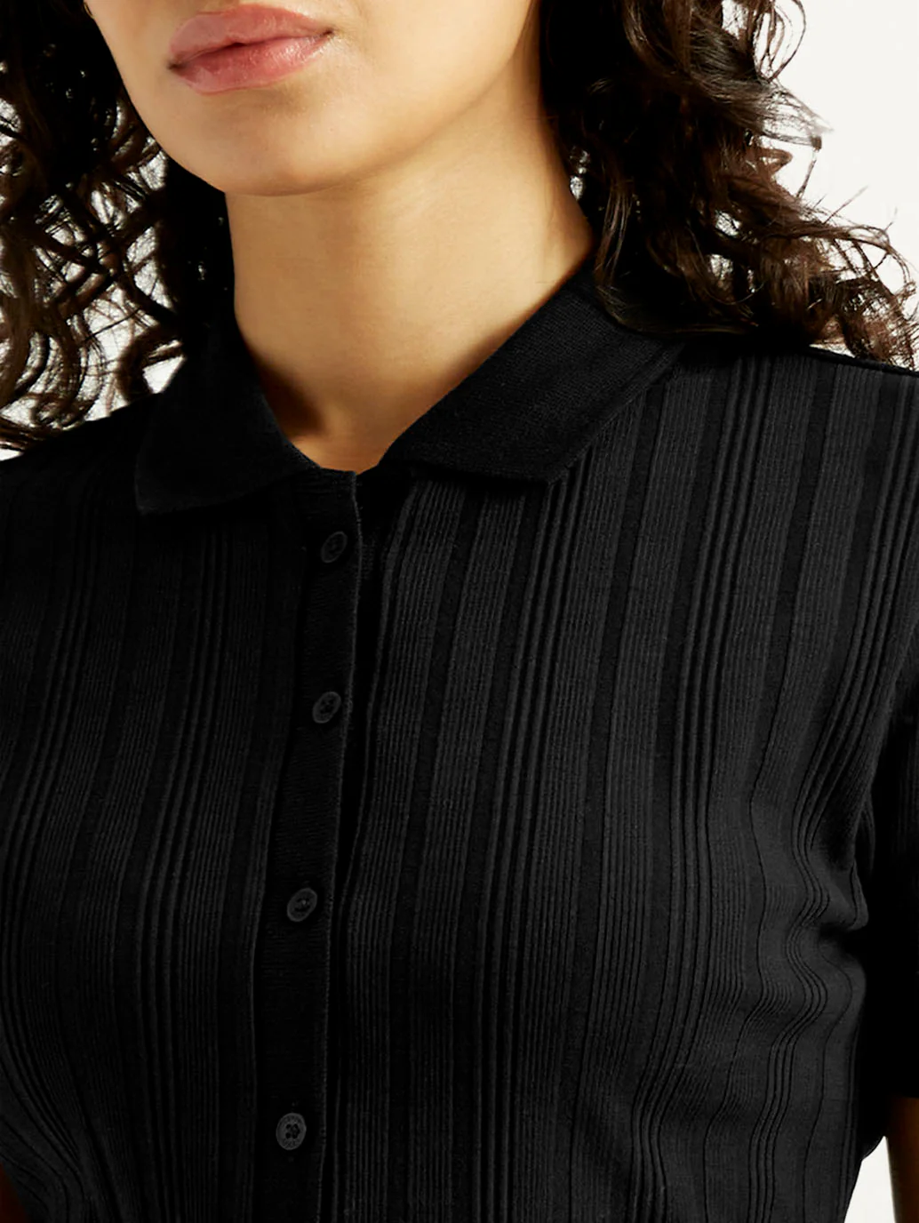 Women's Textured Slim Fit Ribbed Polo Shirt - Image 4