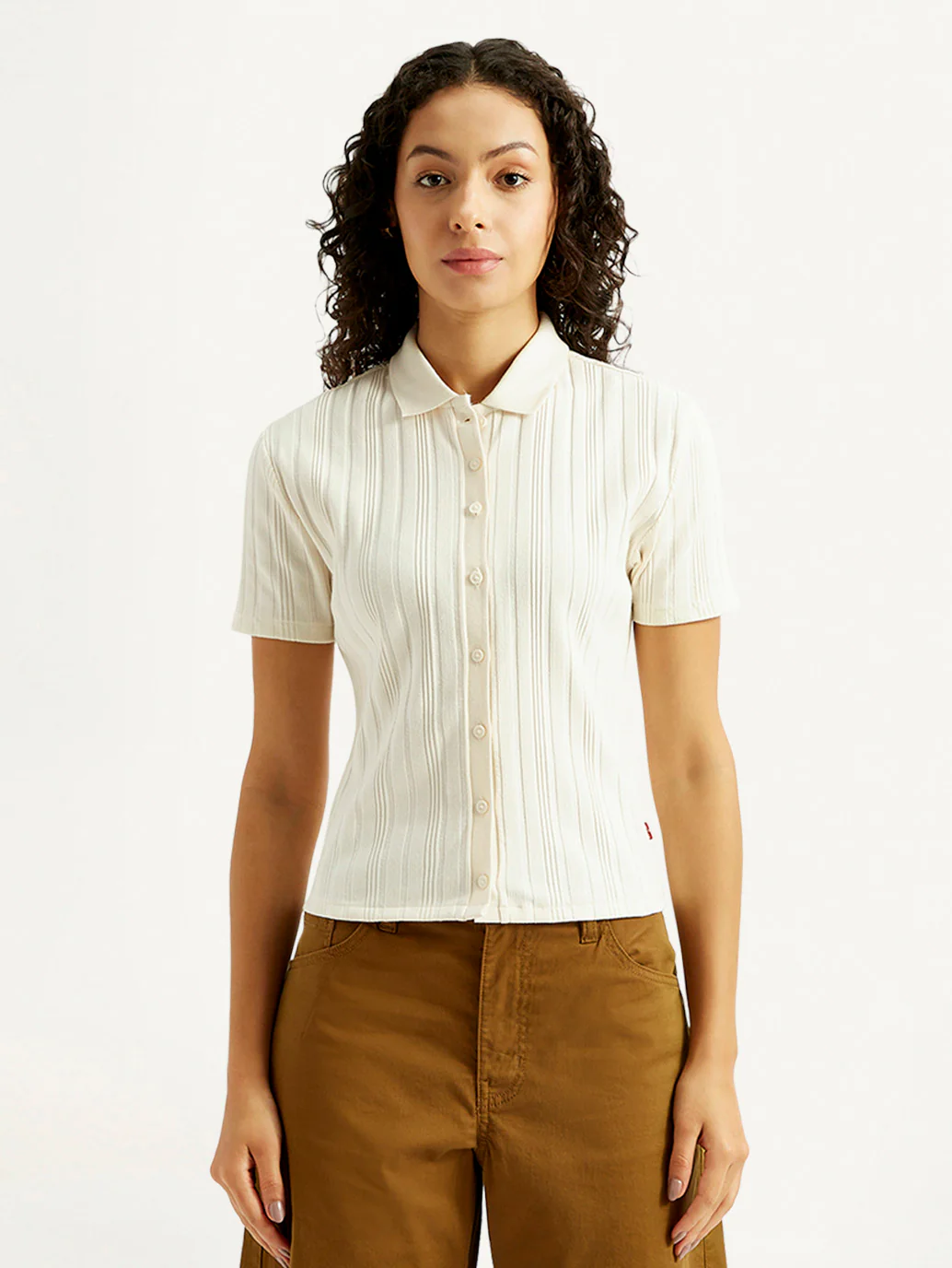 Women's Textured Slim Fit Ribbed Polo Shirt - Image 5