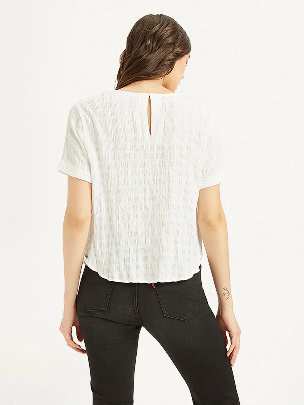 Women's Textured White Round Neck Top - Image 3