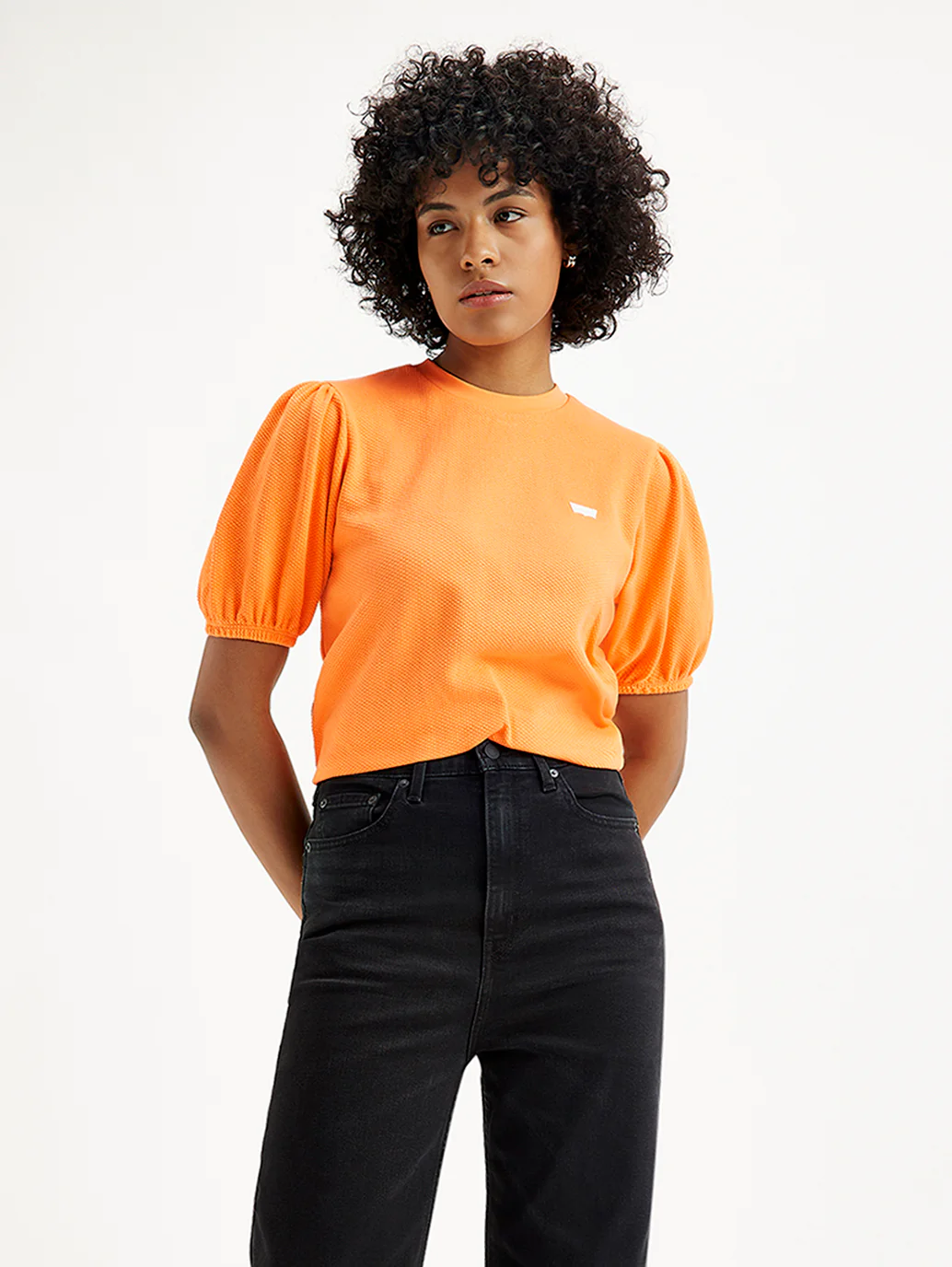 Women's Textured Orange Crew Neck Top - Image 3