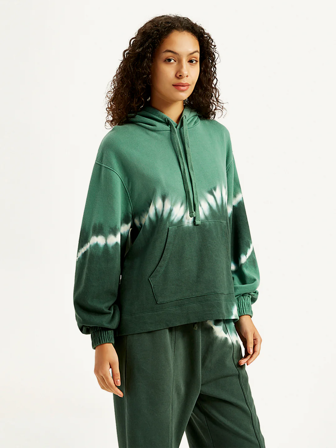 Women's Tie-Dye Green Hooded Sweatshirt - Image 3