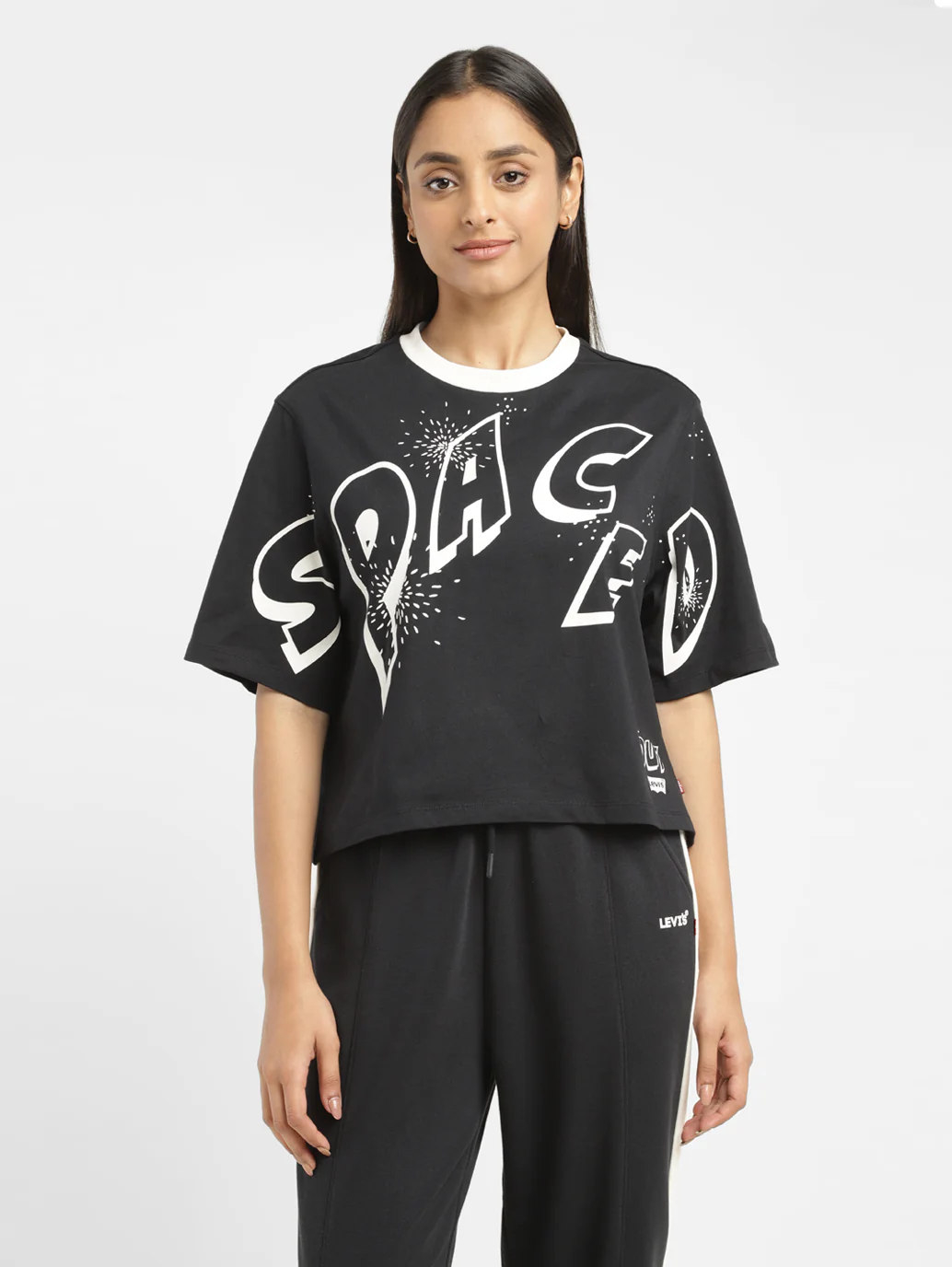 Women's Typographic Print Boxy T-Shirt - Image 2