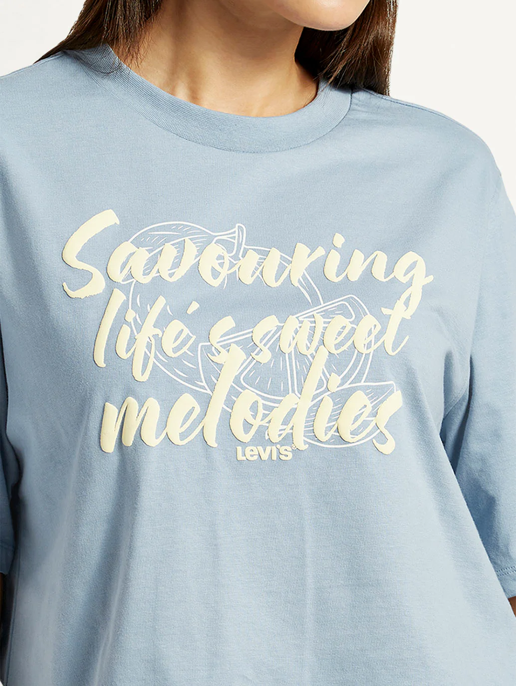 Women's Typographic Print Light Blue Relaxed Fit T-shirt - Image 4