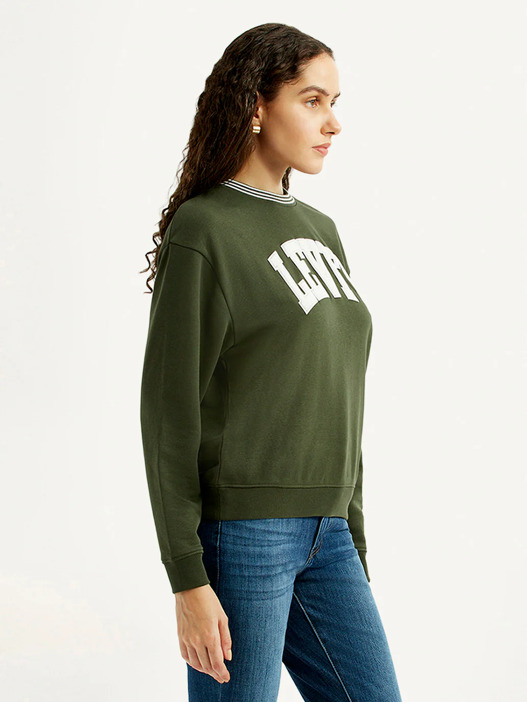 Women's Typography Olive Crew Neck Sweatshirt - Image 3