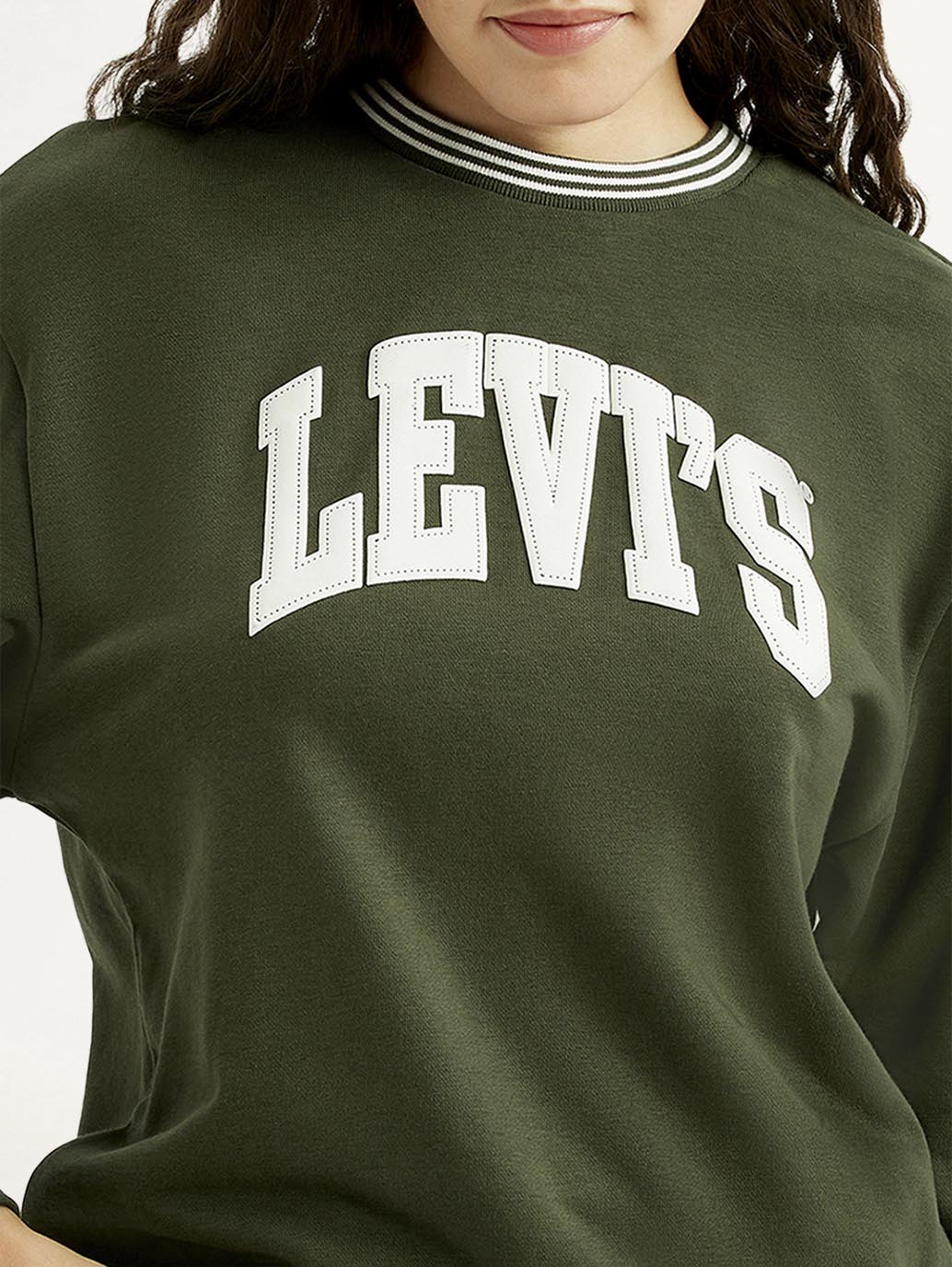 Women's Typography Olive Crew Neck Sweatshirt - Image 4