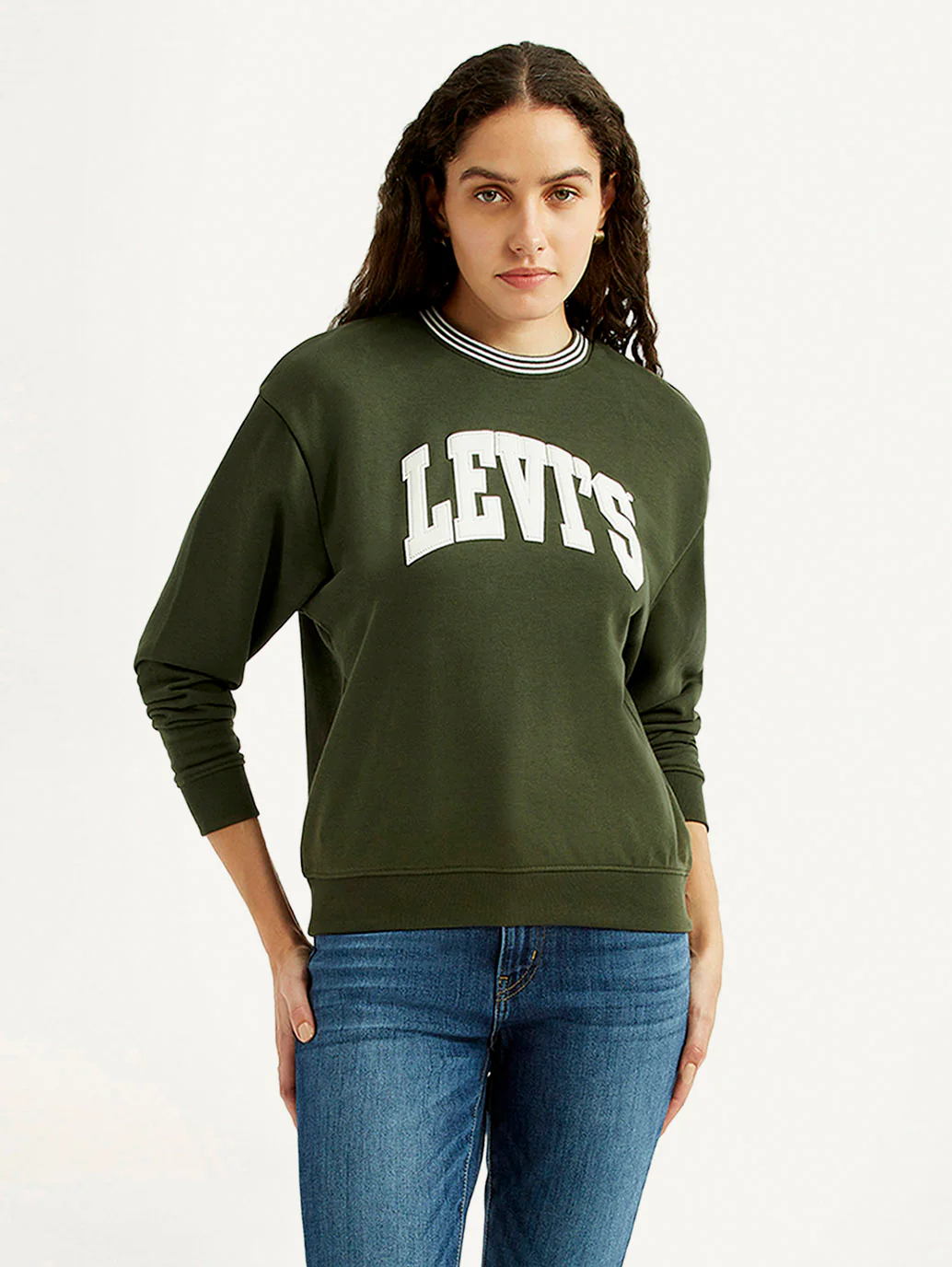 Women's Typography Olive Crew Neck Sweatshirt - Image 5