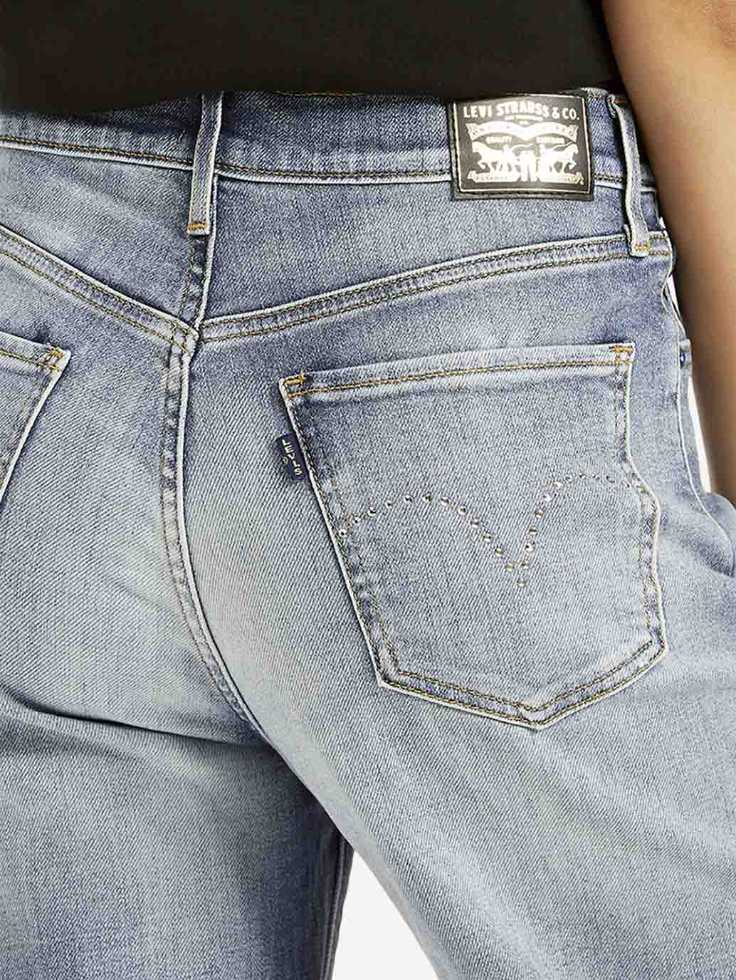Women's Light Blue Ribcage Bell Bottom Wide Leg Fit High Rise Jeans - Image 4