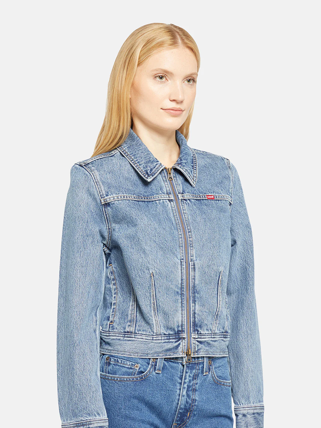 Women's XS Dart Denim Trucker Jacket - Image 4